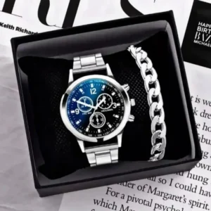 AlRashid Shopping Store Luxury Business Sport Watch for Men / Boys With Silver Hand/Wrist Bracelet Chain