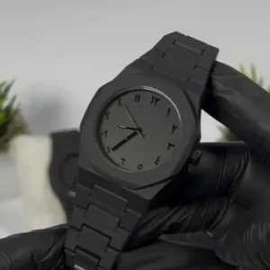 Black arabic aura watch for men black dial with Arabic numerals fiber chain unisex Butterfly Clasp