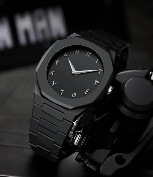 Arabic Black Aura watch New Arabic Men’s Aura Watch Black Modern Creative Design Waterproof Stainless Steel Chain Quartz Movement for smart men