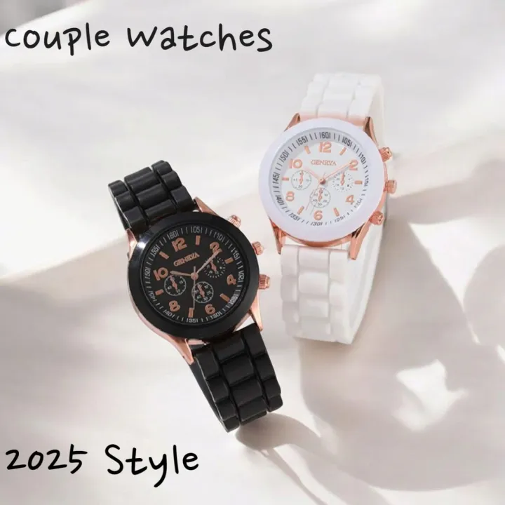 2025 Collection: Luxury 2Pcs Couple Watch Set – Stylish Leather & Silicone Strap Watches for Men & Women, Elegant Quartz Fashion Gift for Couples"