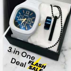 3 in one Watch sale for Men / Boys - Stylish Analog Mens Watches/ Steel Bracelet/ And Beautiful Gift Design Stylish Diamond Ring, Sport watch Big Square Dial Rubber Strap Watch,braclet and Diamond Ring